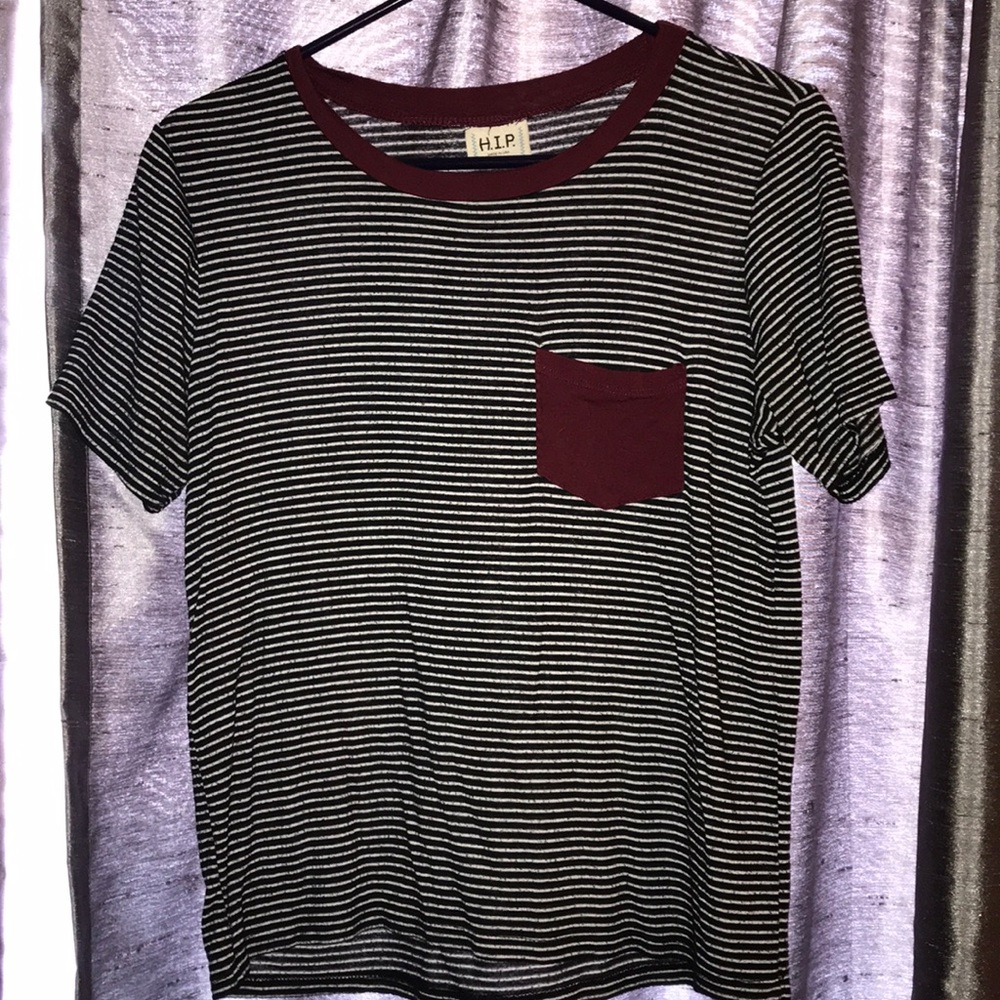 Red, Black, & White Striped T-Shirt